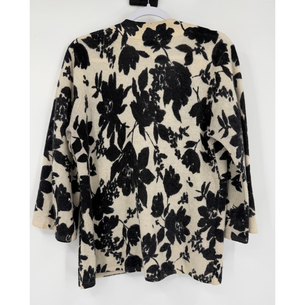 Susan Bristol Lambswool Angora Floral Cardigan Sweater Cream Black Large - Picture 3 of 7
